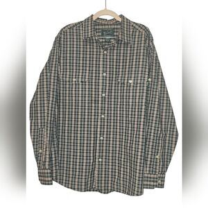 Woolrich Shirt Mens Sz Large Green Black Red Plaid Flannel Button Up 100% Cotton